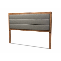 Baxton Studio Dexter Modern and Contemporary Dark Grey Fabric Upholstered and Walnut Brown Finished Wood Queen Size Headboard